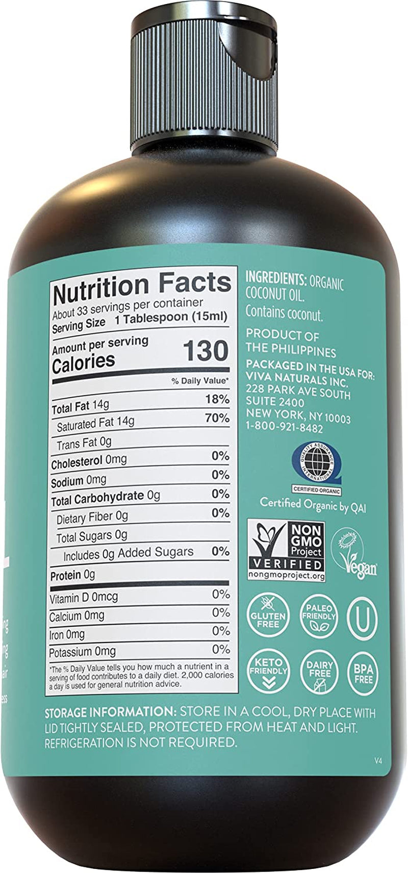 Organic Liquid Coconut Oil for Cooking, Baking, Skin and Hair Care - Stays Liquid Permanently, Organic Coconut Oil for Skin, Non-Gmo and USDA Organic Coconut Oil for Hair, 16 Oz Health & Beauty > Personal Care > Hair Care Viva Naturals   