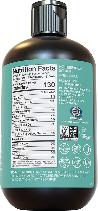 Organic Liquid Coconut Oil for Cooking, Baking, Skin and Hair Care - Stays Liquid Permanently, Organic Coconut Oil for Skin, Non-Gmo and USDA Organic Coconut Oil for Hair, 16 Oz Health & Beauty > Personal Care > Hair Care Viva Naturals   