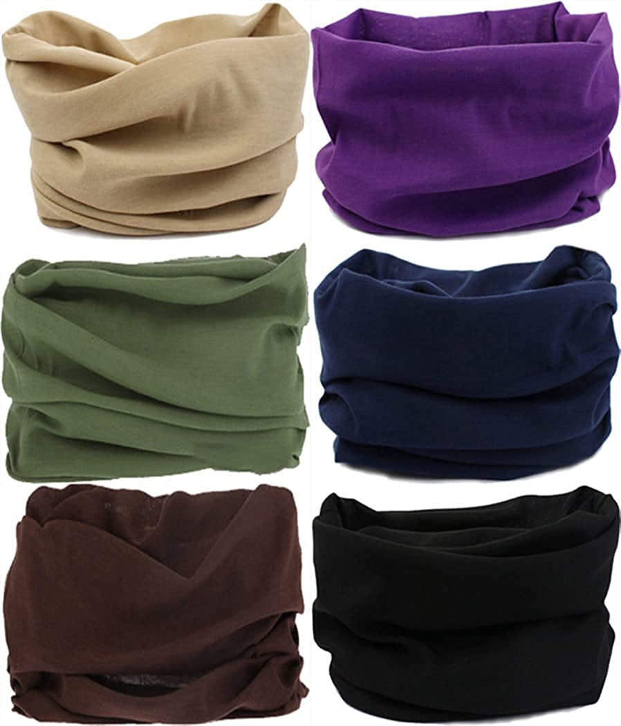 VANCROWN Neck Gaiter Headband Headwear Head Wrap Face Mask Magic Scarf Bandana for Men and Women Apparel & Accessories > Clothing Accessories > Bandanas & Headties VANCROWN 6pcs.solid Color.1  