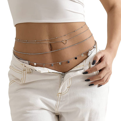 Simple Multilayer Waist Chain Beach Bikini Belly Waist Chain Adjustable Sequin Waist Belly Chain Summer Body Chain for Women and Girls (Waist Jewelry) Apparel & Accessories > Jewelry > Body Jewelry Courmoek Silver  