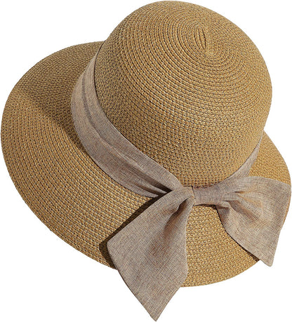 Lanzom Sun Hats for Women Wide Brim Straw Hat Summer Beach Hat Foldable Packable Cap for Travel Outdoor Apparel & Accessories > Clothing Accessories > Hats Lanzom Style F-khaki One Size 