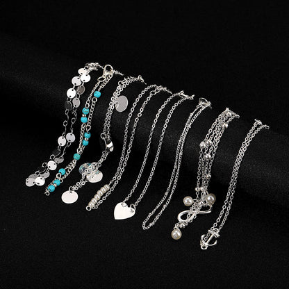 Softones 16Pcs Ankle Bracelets for Women Girls Gold Silver Two Style Chain Beach Anklet Bracelet Jewelry Anklet Set,Adjustable Size Apparel & Accessories > Jewelry > Anklets Softones   
