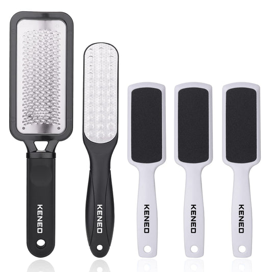 Feet Scrubber Dead Skin 5 Pack - KENED Foot File Callus Remover for Feet, Professional Pedicure Kit with 2 X Metal Foot Grater, 3 X White Double-Sided Pedicure Tools for Feet Care Health & Beauty > Personal Care > Foot Care KENED Black+white  