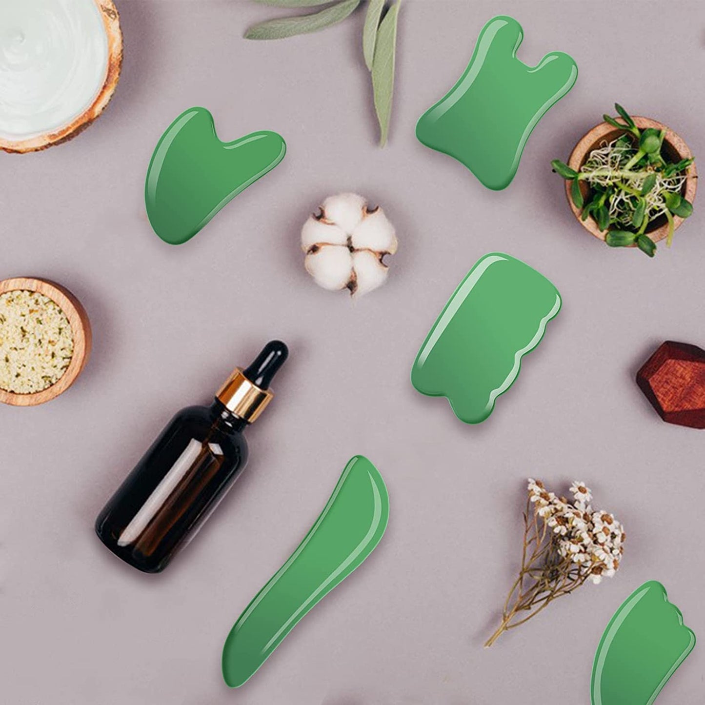 Gua Sha Facial Tools Set of 5 - Natural Jade Gua Sha Massage Broad for SPA Salon Acupuncture Skin Facial Care Treatment Therapy Trigger Point Treatment for Face, Emerald Health & Beauty > Personal Care > Cosmetics > Cosmetic Tools > Skin Care Tools SMIFACE   