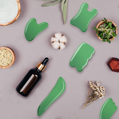 Gua Sha Facial Tools Set of 5 - Natural Jade Gua Sha Massage Broad for SPA Salon Acupuncture Skin Facial Care Treatment Therapy Trigger Point Treatment for Face, Emerald Health & Beauty > Personal Care > Cosmetics > Cosmetic Tools > Skin Care Tools SMIFACE   
