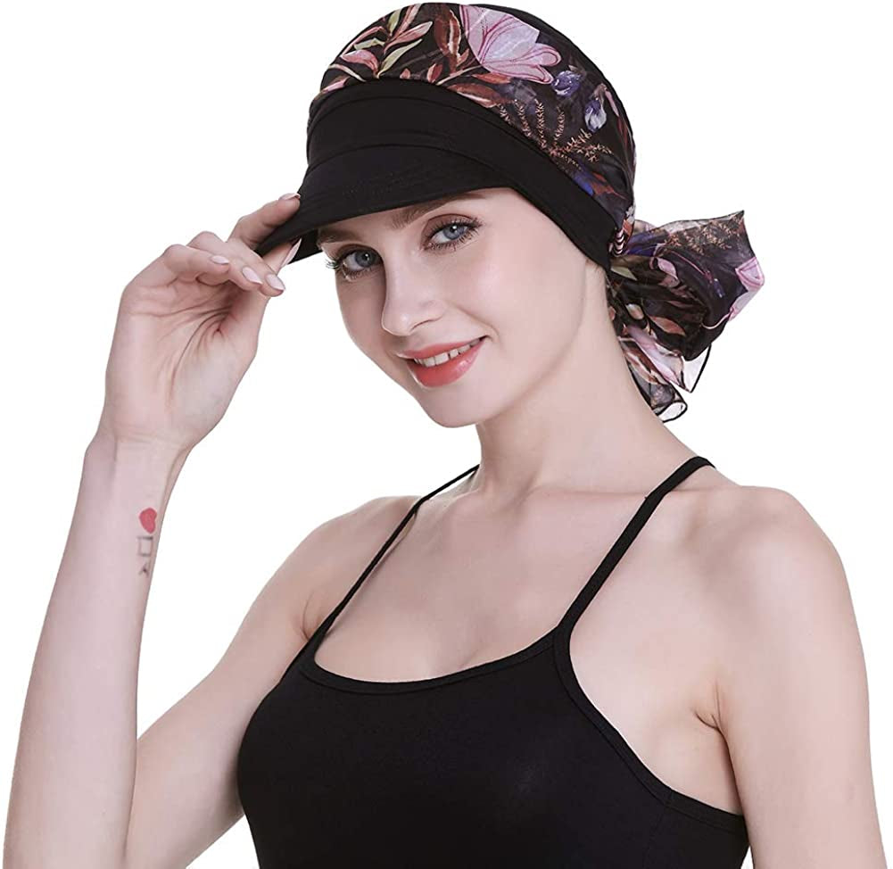 Newsboy Cap for Women Chemo Headwear with Scarfs Gifts Hair Loss Available All Year Apparel & Accessories > Clothing Accessories > Bandanas & Headties FocusCare Black  