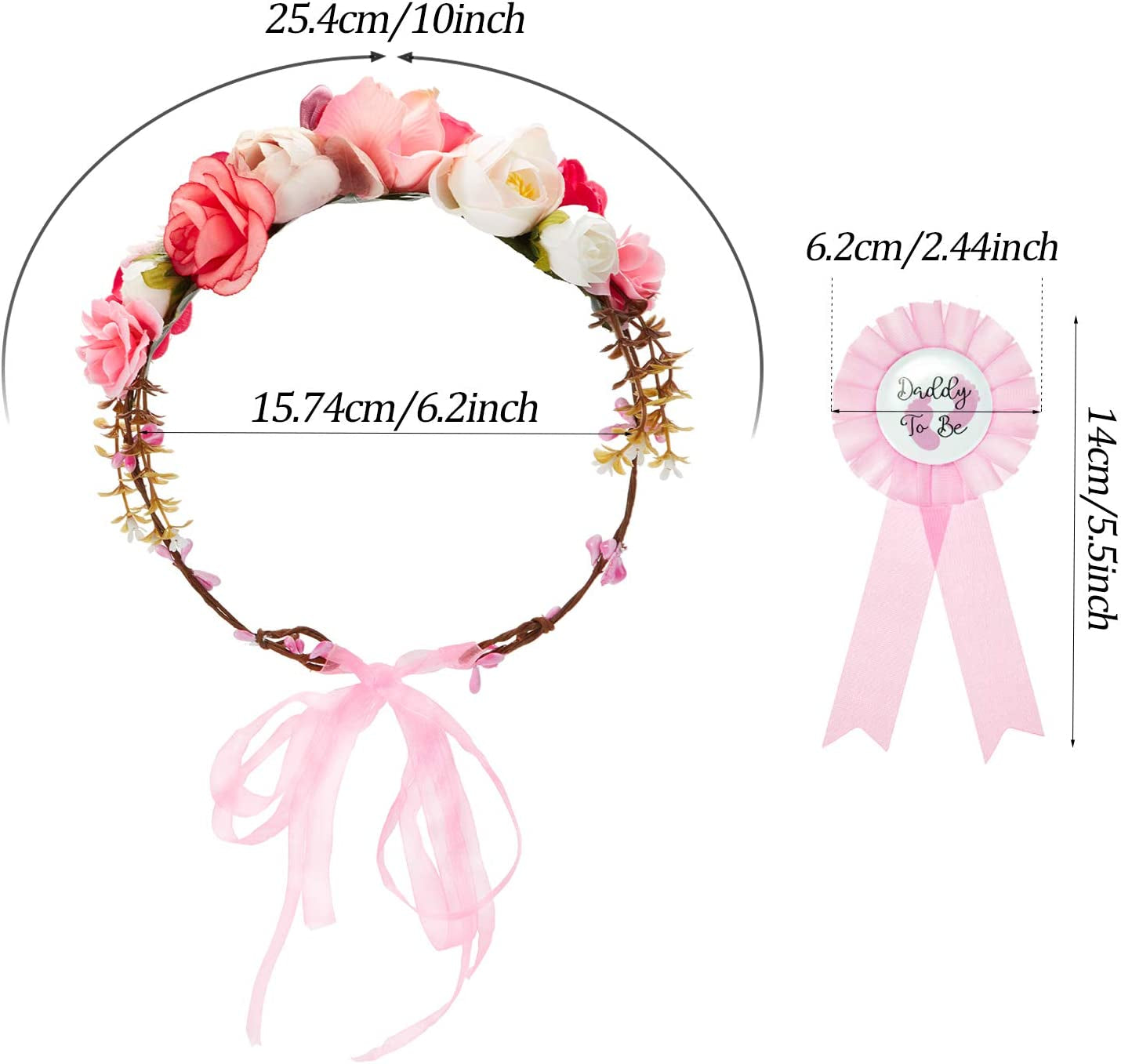 SATINIOR Baby Shower Sash, Mom to Be Sash and Pin with Floral Crown for Mom and Dad Kit for Baby Shower Party Favors Decorations (Style Set 2) Apparel & Accessories > Clothing Accessories > Sashes SATINIOR   