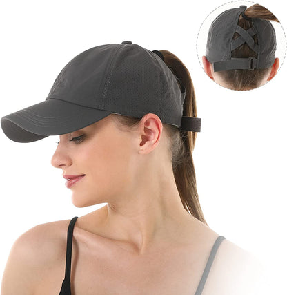 HGGE Womens Criss Cross Ponytail Baseball Cap Adjustable High Messy Bun Ponycap Quick Drying Hat Apparel & Accessories > Clothing Accessories > Hats HGGE   