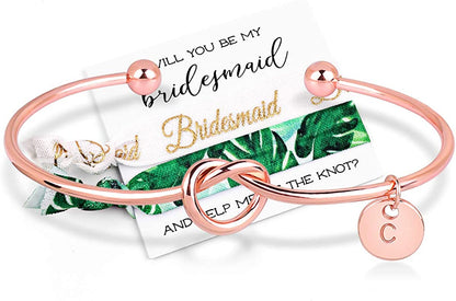 MOOKOO Personalised Bridesmaid Bracelet Gift Will You Be My Bridesmaid Proposal Gift Adjustment Bachelorette Bangle Apparel & Accessories > Jewelry > Bracelets MOOKOO Rose gold c 