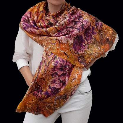 Large Silk Scarf, Fashion Deluxe Long Gold Shawl for Lady, Women Gift Apparel & Accessories > Clothing Accessories > Scarves & Shawls Generic   