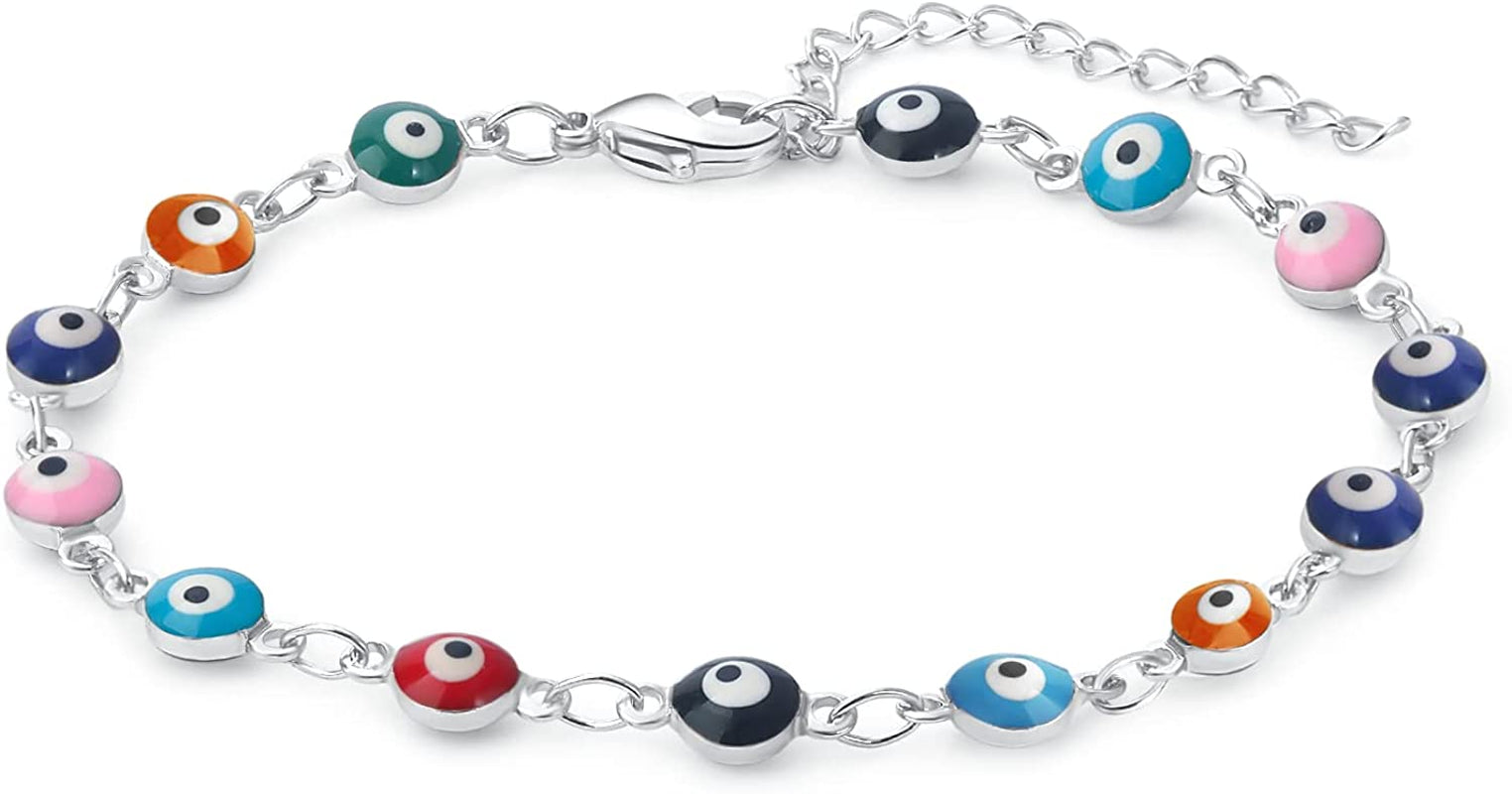 Evil Eye Ankle Bracelet,Evil Eye Anklet,Evil Eye Bracelet,Evil Eye Anklets for Women,Mother'S Day Gift Apparel & Accessories > Jewelry > Anklets DeScount Silver Plated Round Evil Eye Bracelet  