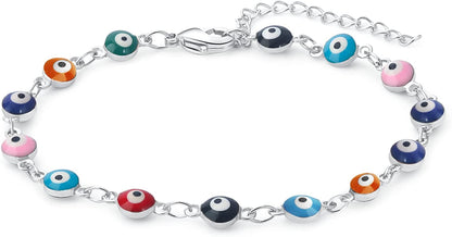 Evil Eye Ankle Bracelet,Evil Eye Anklet,Evil Eye Bracelet,Evil Eye Anklets for Women,Mother'S Day Gift Apparel & Accessories > Jewelry > Anklets DeScount Silver Plated Round Evil Eye Bracelet  