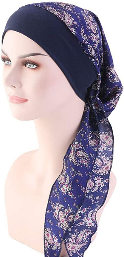 CCCHO Women Vintage Silky Turbans Bonnet Elastic Wide Band Multifunction Printing Hat Chemo Hair Loss Cap Apparel & Accessories > Clothing Accessories > Headwear CCCHO   