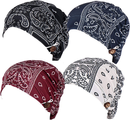 Qianmome 2-4 Pack Beanie with Button for Women Men Nurse,Working Hat,Chemo Caps for Cancer Patients Apparel & Accessories > Clothing Accessories > Headwear Qianmome 1b10-black&navy&wine&white  