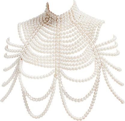 Ccbodily Pearl Body Chain Bra - Fashion Shoulder Necklaces Bra Chain Body Jewelry Apparel & Accessories > Jewelry > Body Jewelry CCbodily A-WHITE  