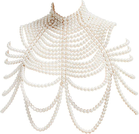 Ccbodily Pearl Body Chain Bra - Fashion Shoulder Necklaces Bra Chain Body Jewelry Apparel & Accessories > Jewelry > Body Jewelry CCbodily A-WHITE  
