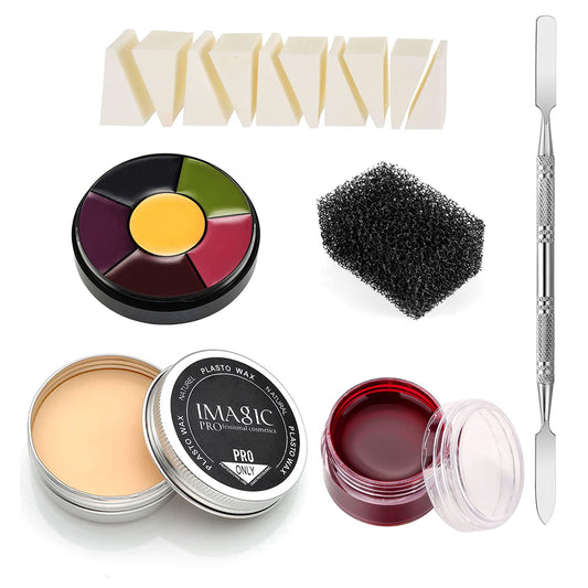 FANICEA Special Effects SFX Makeup Kit with Wound Modeling Scar Wax, Bruise Wheel, Sponge Puff, Spatula Tool, Stipple Sponge, Coagulated Fake Blood for Halloween Party Cosplay Stage Health & Beauty > Personal Care > Cosmetics > Cosmetic Tools > Makeup Tools FANICEA   