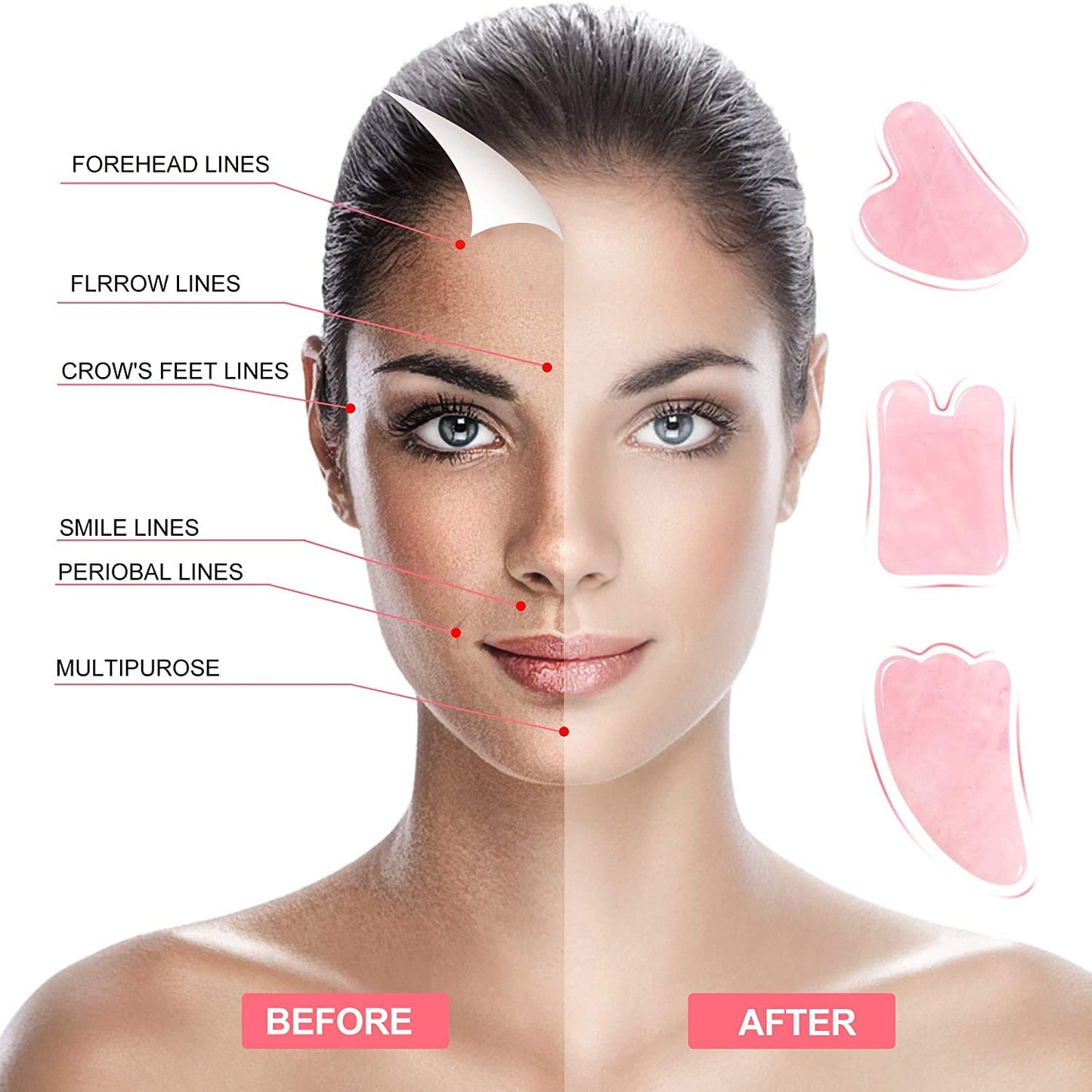 Gua Sha Facial Tools Set, OHH Rose Quartz Gua Sha Scraping Massage Tool for SPA Acupuncture Therapy Trigger Point Treatment, Face Massager for Facial Skincare, Pack of 3 Health & Beauty > Personal Care > Cosmetics > Cosmetic Tools > Skin Care Tools OHH   