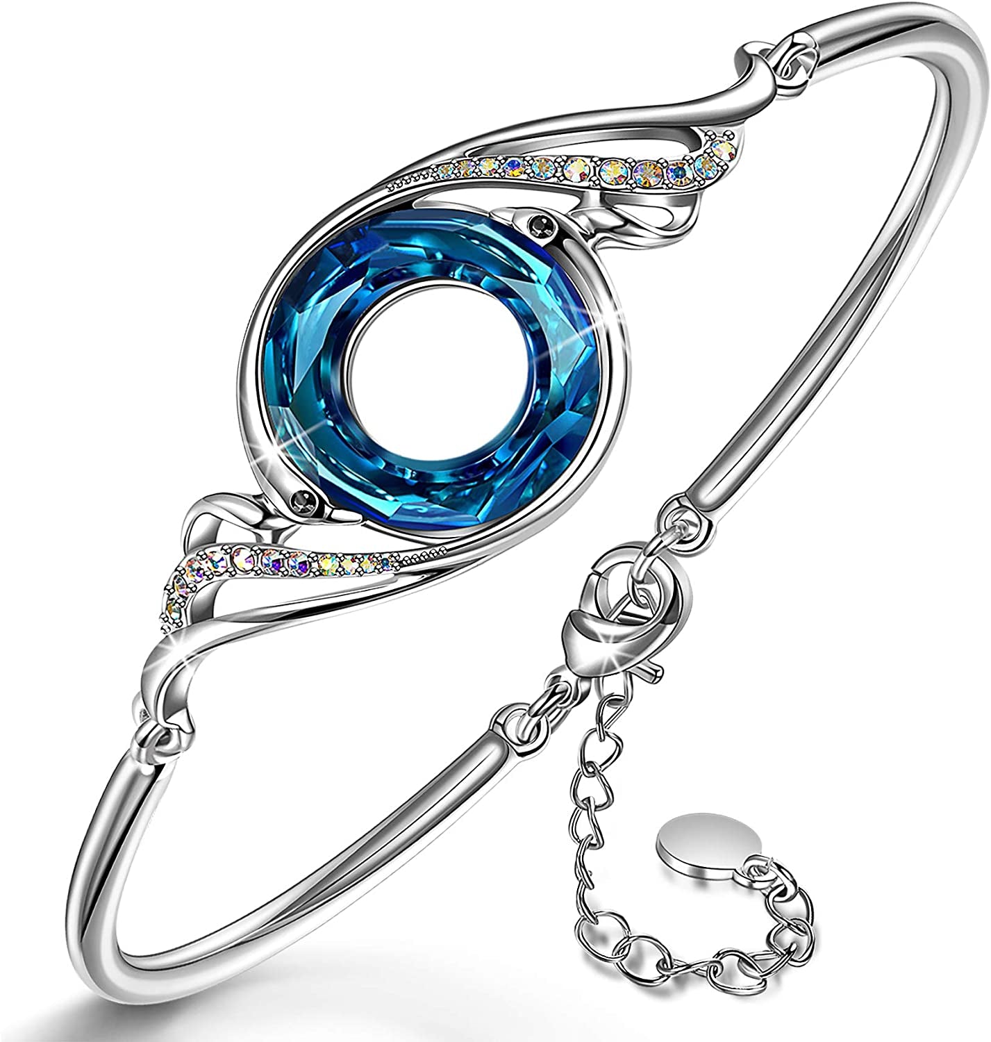 Kate Lynn "Rise from the Ashes" Phoenix Bracelet Made with Crystals from Austria, Adjustable Bangle Bracelet for Women 7"+2", Packaged with Jewelry Box, Christmas Gifts Birthday Gifts for Women, Symbol of Luck and Renewal Apparel & Accessories > Jewelry > Bracelets Kate Lynn Bermuda Blue  