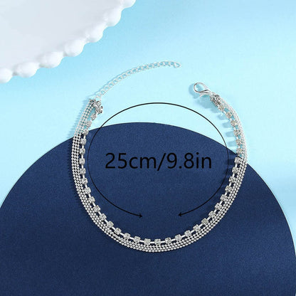 Jeweky Boho Layered Crystal Anklets Silver Rhinestone Ankle Bracelets Chain Beach Foot Jewelry for Women and Girls Apparel & Accessories > Jewelry > Anklets Jeweky   