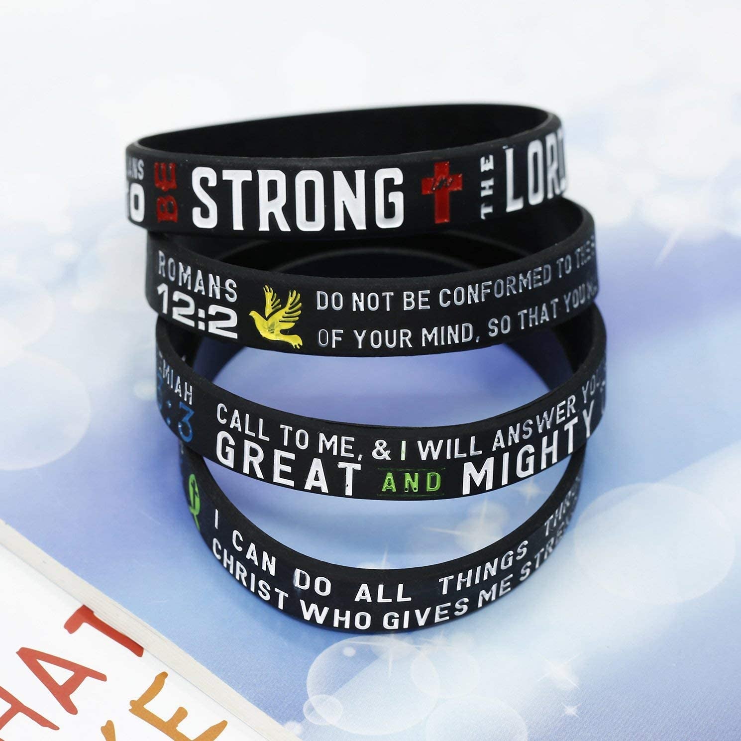 FINREZIO 8-16PCS Religious Silicone Bracelet with Bible Verses Christian Wristbands Grace Power Hope Faith Strength Inspirational Bracelets Set for Religious Gifts Apparel & Accessories > Jewelry > Bracelets FINREZIO   