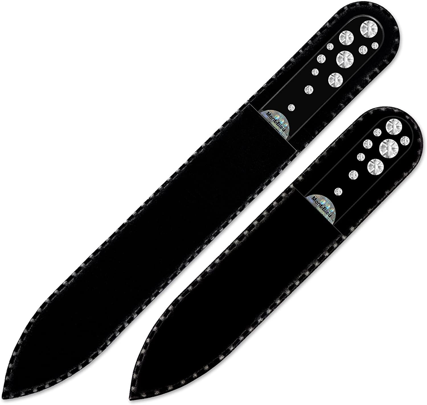 Gifts for Girlfriend - Mont Bleu Premium Set of 2 Glass Nail Files Hand Decorated with Crystals - Genuine Czech Tempered Glass - Nail Supplies - Crystal Nail Files for Manicure Tool Kit Health & Beauty > Personal Care > Cosmetics > Cosmetic Tools > Nail Tools Mont Bleu   