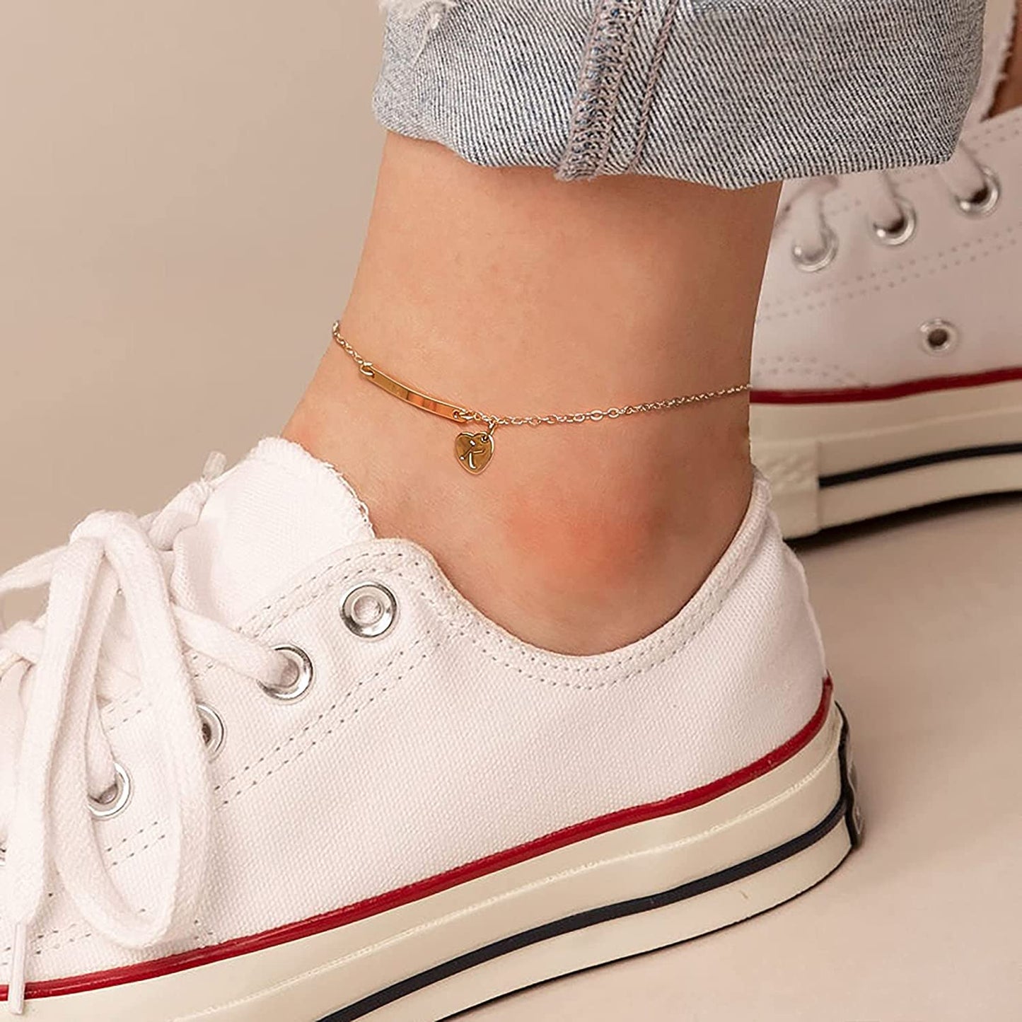 IEFWELL Heart Initial Ankle Bracelets for Women, 14K Gold Filled Gold Anklets for Women Handmade Layered Ankle Bracelets for Women Ankle Bracelets Gold Jewelry Apparel & Accessories > Jewelry > Anklets IEFWELL   