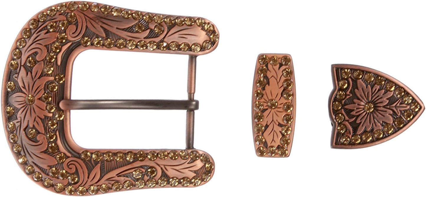 Western Rhinestone Belt Buckle Set for Replacement or Leather Craft 1-1/2" Apparel & Accessories > Clothing Accessories > Belt Buckles beltiscool Bronze  