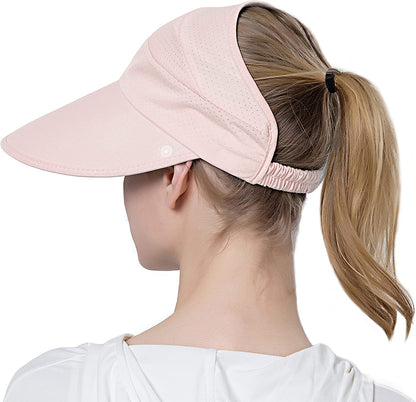 Muryobao Womens Summer Baseball Hat Outdoor Wide Brim UV Protection Foldable Ponytail Mesh Sun Visor Cap with Removable Flap Apparel & Accessories > Clothing Accessories > Hats Muryobao Pink  