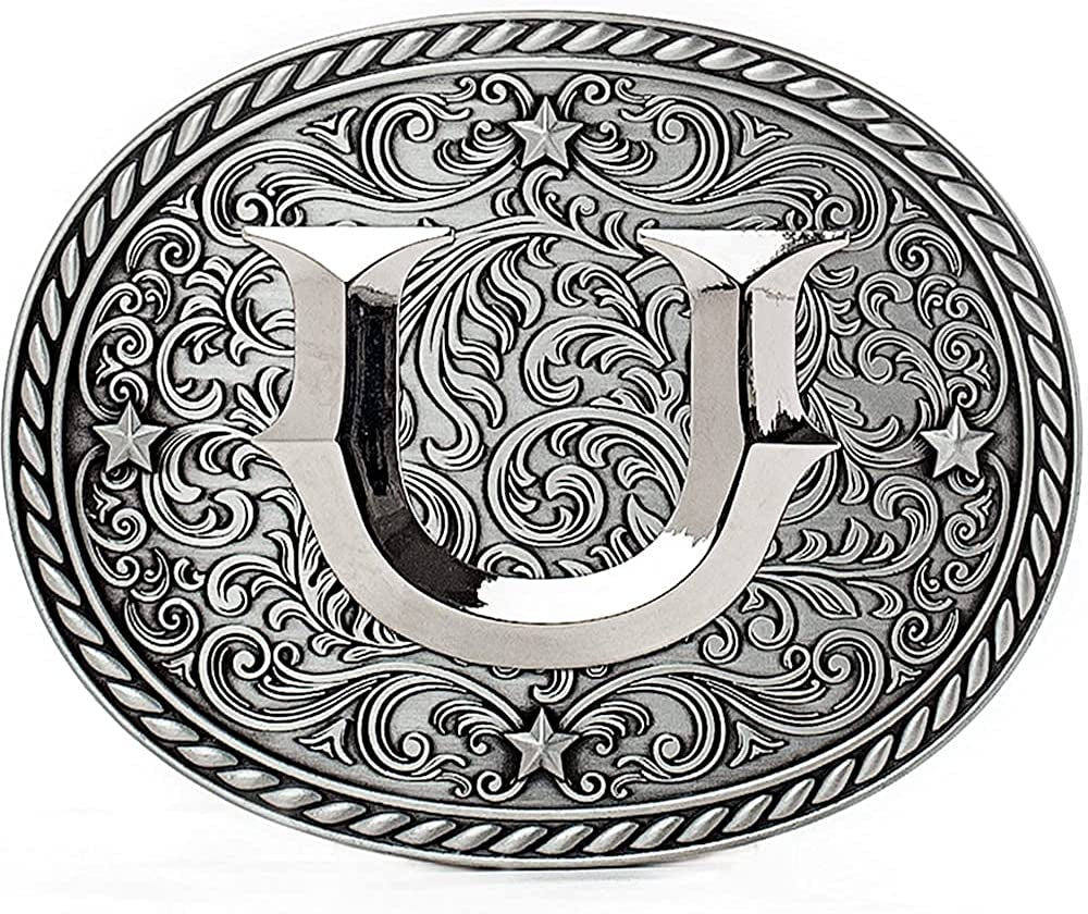Western Cowboy/Cowgirl Initial Belt Buckle - Large, Letter Buckles for Men and Women Apparel & Accessories > Clothing Accessories > Belt Buckles Itera U  