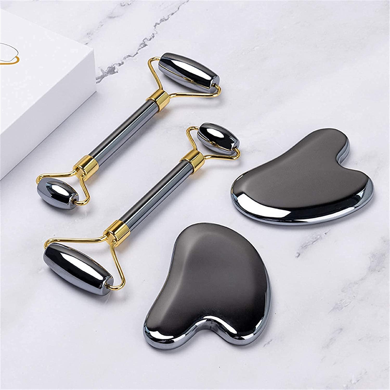 HOTACE Face Jade Roller Gua Sha Set Facial Beauty Roller Skin Care Tools Terahertz Energy Stone Massager for Face, Eyes, Neck, Finger Set Health & Beauty > Personal Care > Cosmetics > Cosmetic Tools > Skin Care Tools HOTACE   