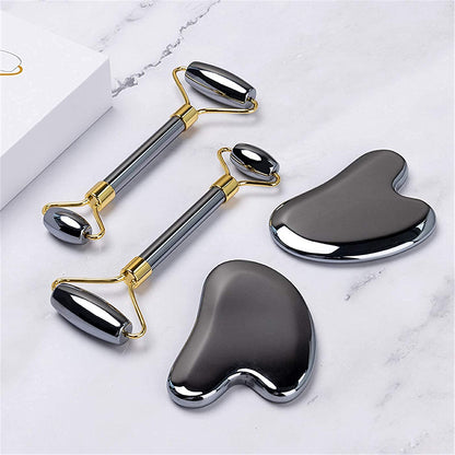 HOTACE Face Jade Roller Gua Sha Set Facial Beauty Roller Skin Care Tools Terahertz Energy Stone Massager for Face, Eyes, Neck, Finger Set Health & Beauty > Personal Care > Cosmetics > Cosmetic Tools > Skin Care Tools HOTACE   