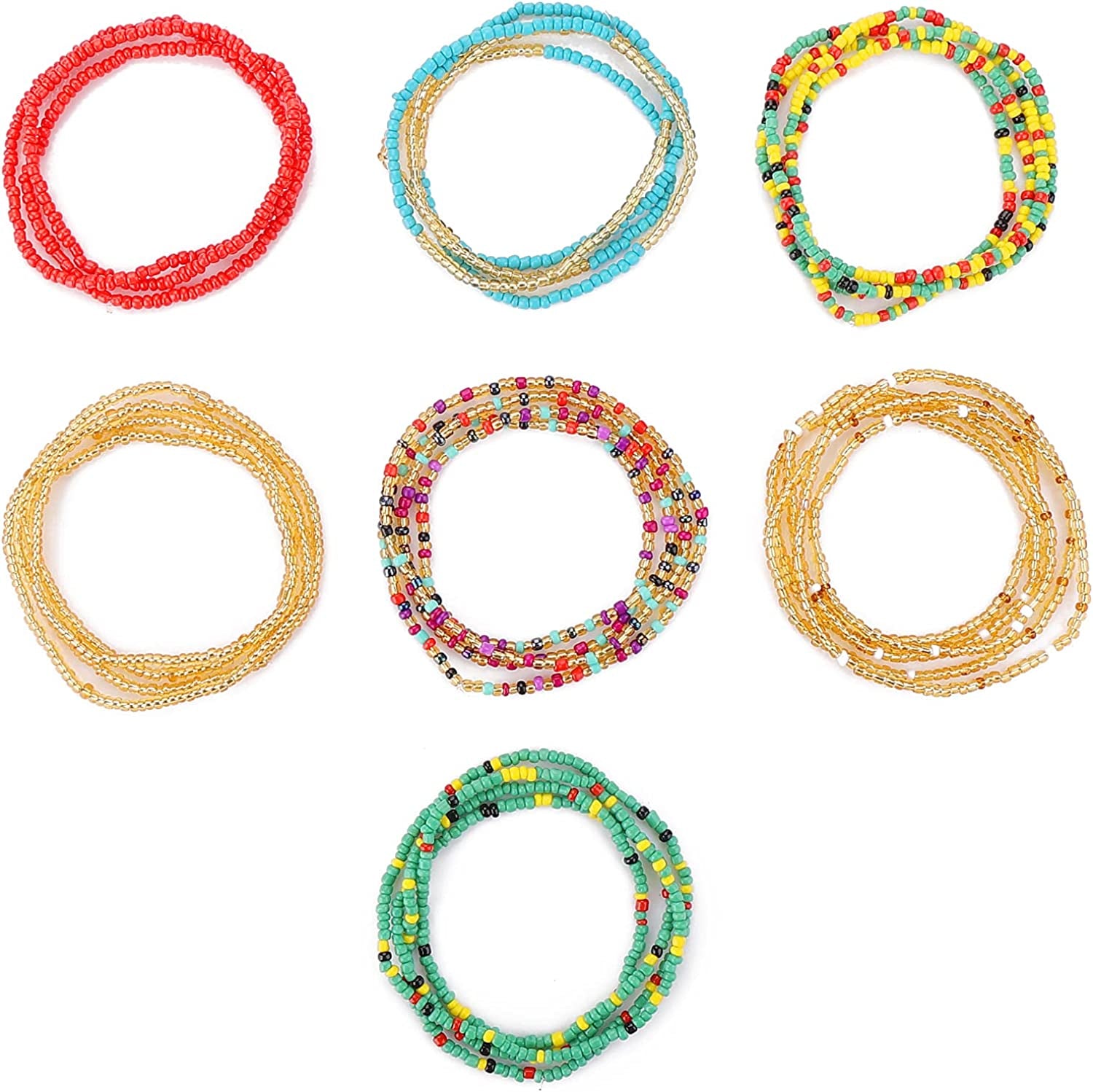 Waist Beads for Women Belly Beads Elastic Chain African Waist Chains Set for Women Body Jewelry Bikini Jewelry Chains Apparel & Accessories > Jewelry > Body Jewelry Yolev Colorful-7pcs-2  