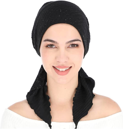 Madison Headwear Pretied Head Scarves for Women Featuring a Unique Sparkly Foil Finish and Stretchy Ribbed Fabric Apparel & Accessories > Clothing Accessories > Headwear Madison Headwear Jet Black/Silver  