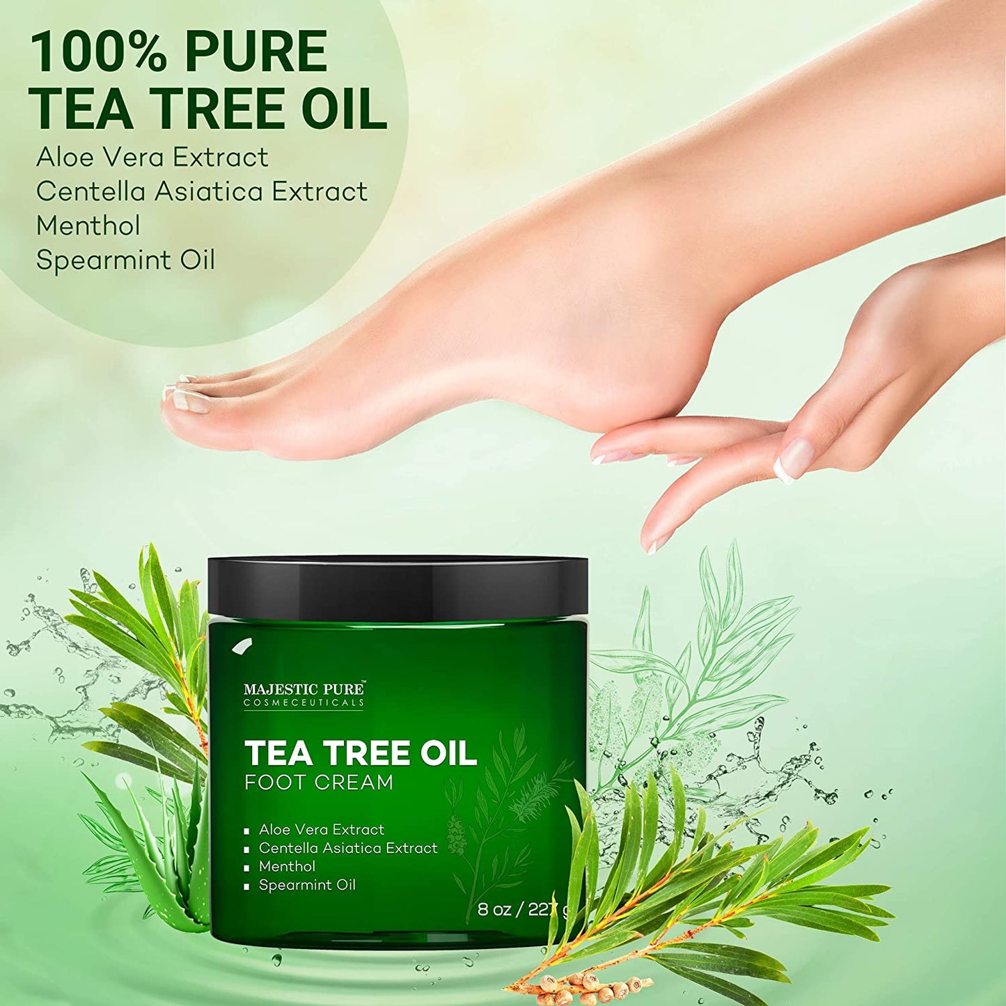 MAJESTIC PURE Athletes Foot Cream with Tea Tree Oil, Aloe & Spearmint - Hydrates, Softens & Conditions Dry Cracked Feet, Heel and Calluses,- Helps Soothe Irritated Skin - 8 Oz Health & Beauty > Personal Care > Foot Care MAJESTIC PURE   