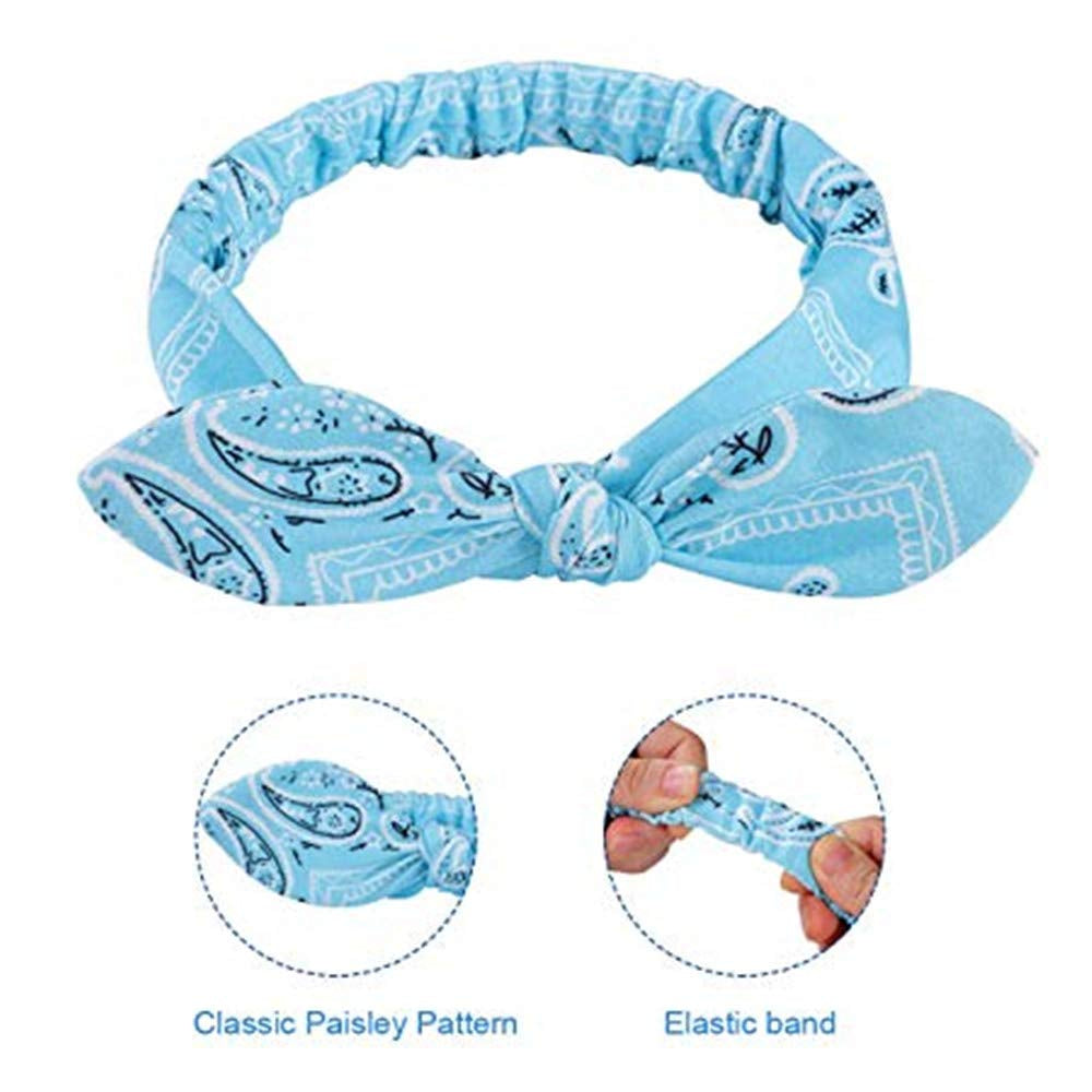 Carede 6 Pack Elastic Paisley Bandana Knot Headbands Rabbit Ear Bow Headband Turban Headwraps Hair Band for Women Girls Apparel & Accessories > Clothing Accessories > Bandanas & Headties Carede   