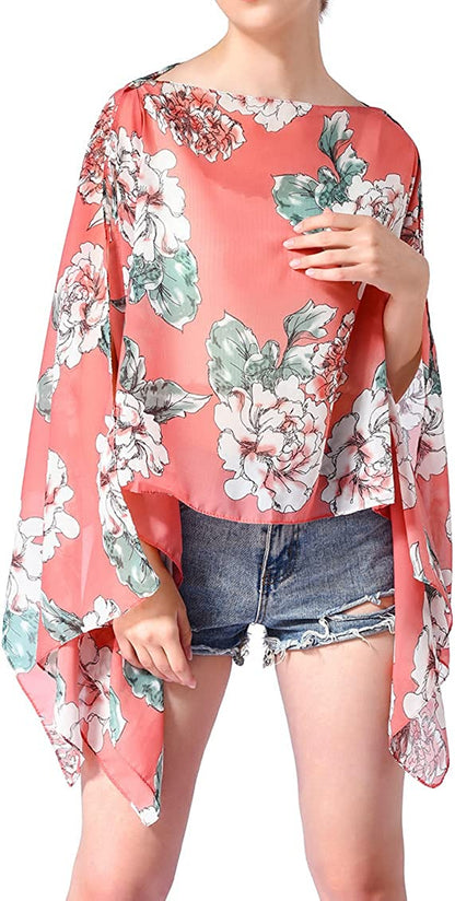 Women'S Chiffon Scarve Shawls Wraps Qunsia Floral Poncho Bikini Cover up Tops Apparel & Accessories > Clothing Accessories > Scarves & Shawls Qunsia   