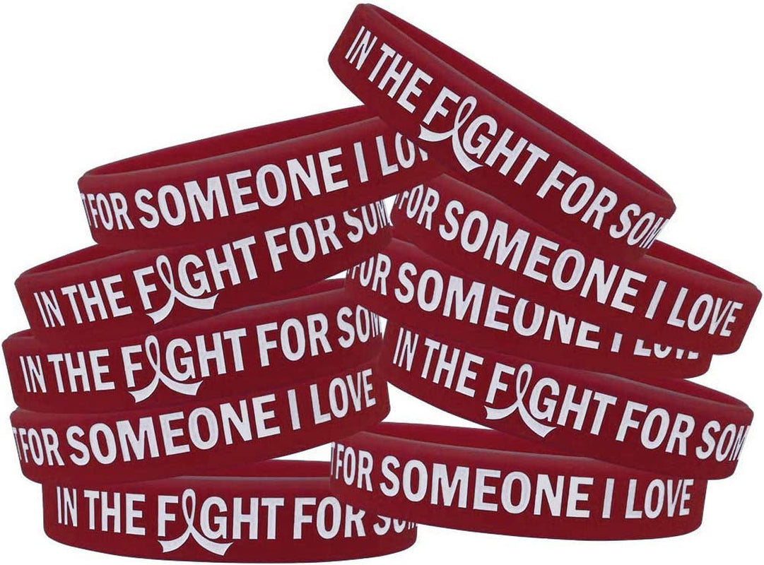 In the Fight for Someone I Love Silicone Wristband Bracelet Premium Quality 10-Pack (Assorted Colors) Apparel & Accessories > Jewelry > Bracelets Fight Like a Girl Burgundy  