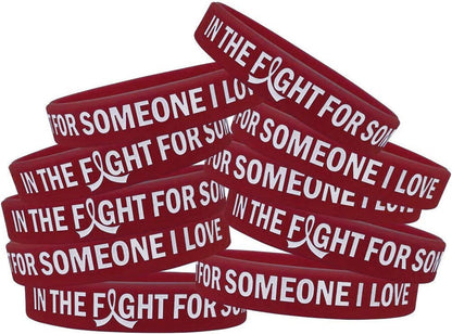 In the Fight for Someone I Love Silicone Wristband Bracelet Premium Quality 10-Pack (Assorted Colors) Apparel & Accessories > Jewelry > Bracelets Fight Like a Girl Burgundy  