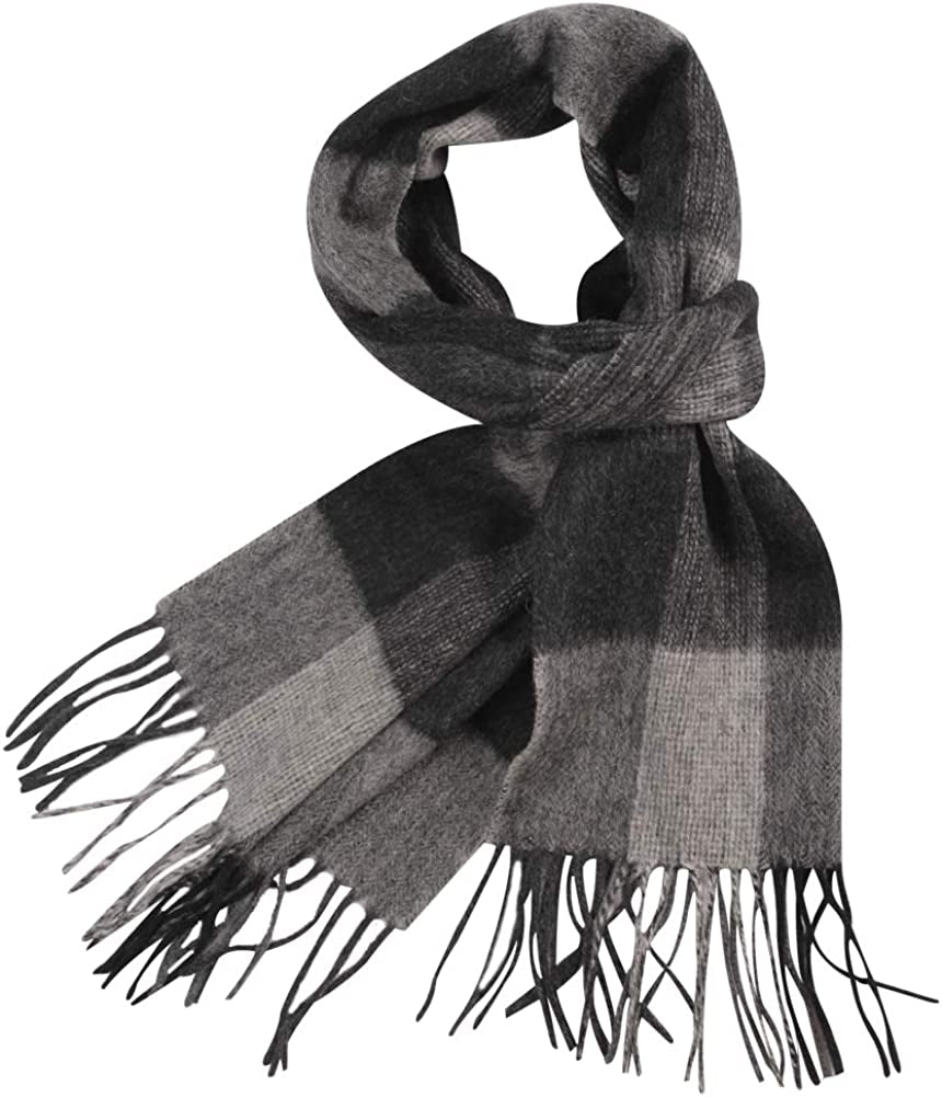 WAMSOFT 100% Pure Wool Scarf, Thick Long Plaid Scarf Winter Tartan Scarves for Men Women… Apparel & Accessories > Clothing Accessories > Scarves & Shawls WAMSOFT Black&grey Plaid  