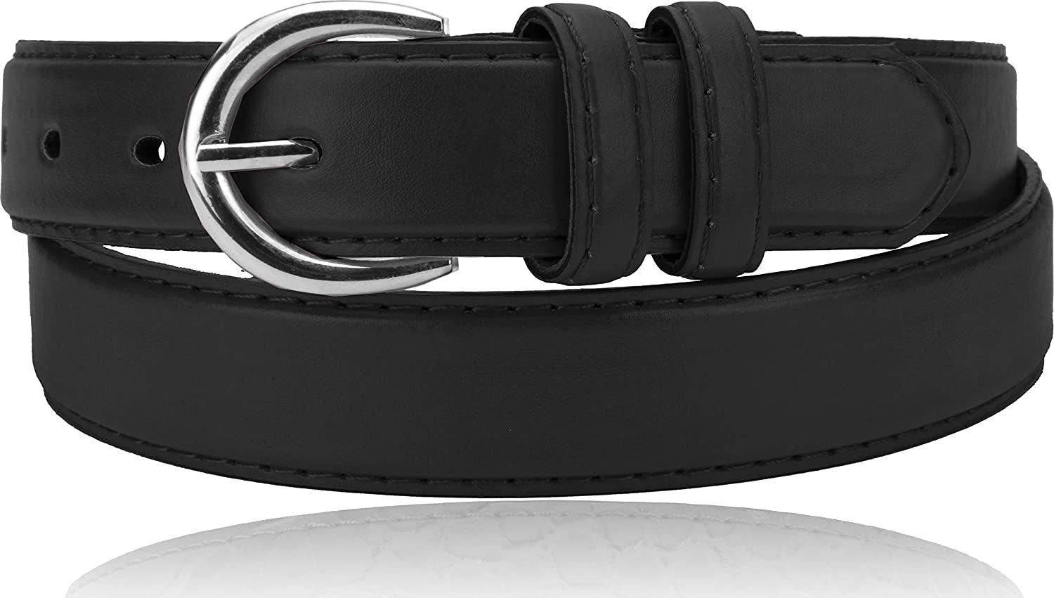 Women'S Casual Solid Colors Faux Leather 1" Belt with Single Prong Buckle Apparel & Accessories > Clothing Accessories > Belts JOTW Black Large 