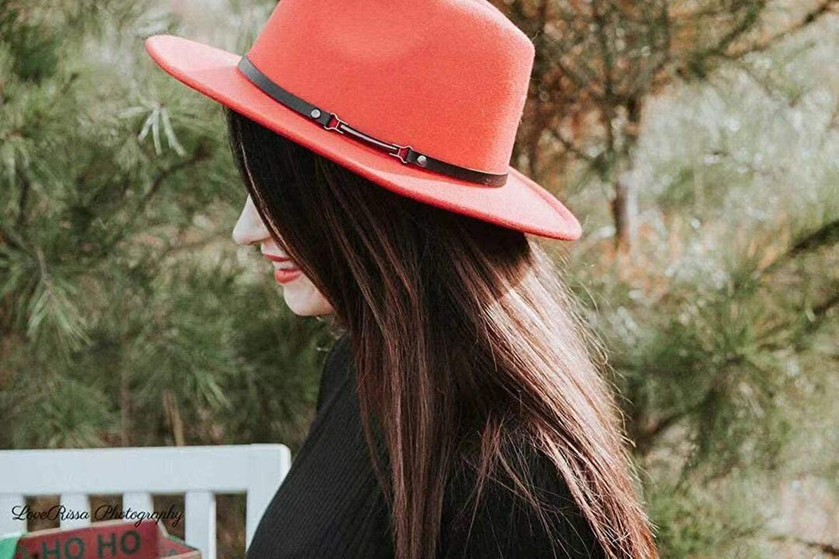 Lanzom Womens Classic Wide Brim Floppy Panama Hat Belt Buckle Wool Fedora Hat Apparel & Accessories > Clothing Accessories > Hats Lanzom   