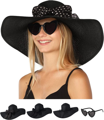 Funcredible Wide Brim Sun Hats for Women - Floppy Straw Hat with Heart Shape Glasses Apparel & Accessories > Clothing Accessories > Hats Funcredible Black  