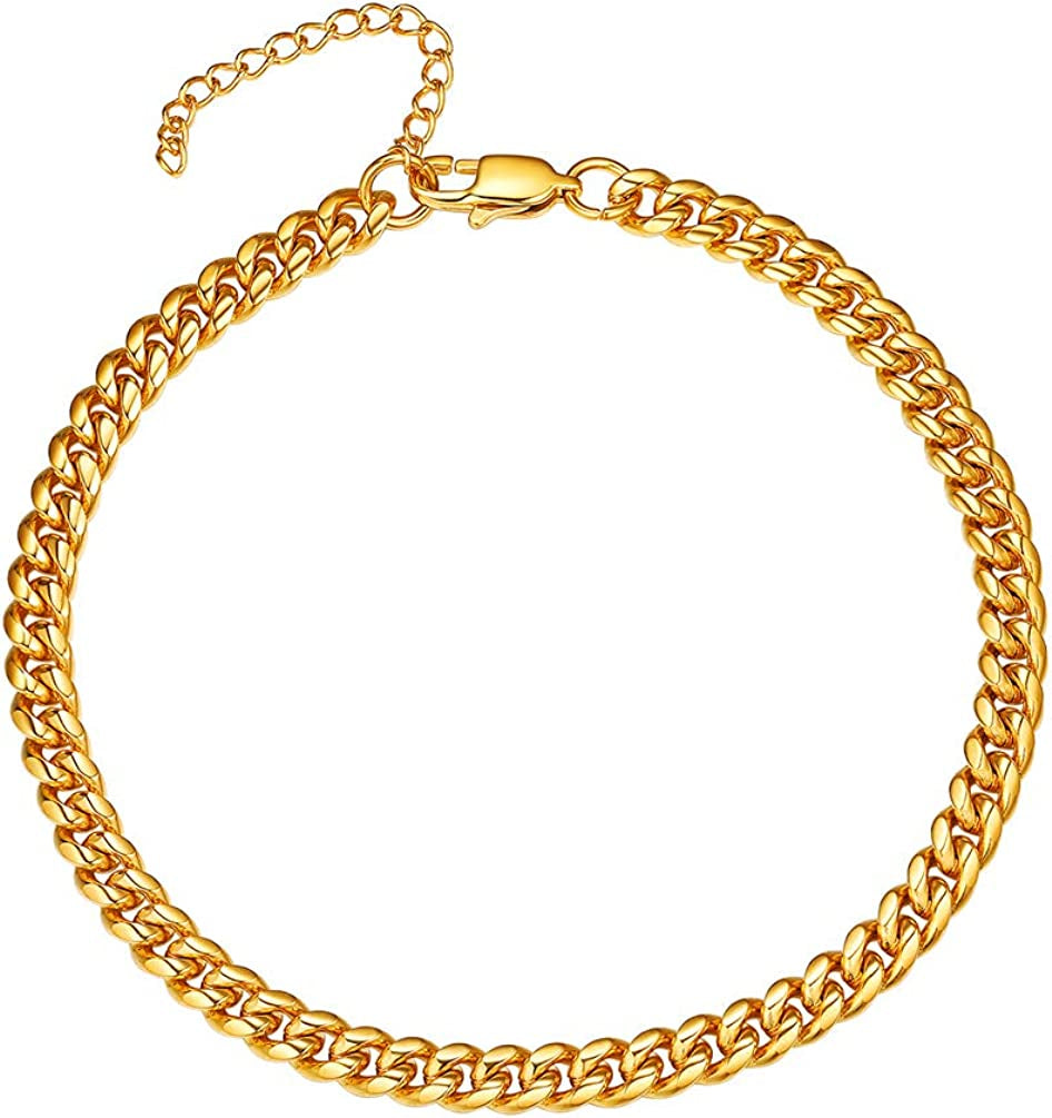 PROSTEEL Stainless Steel Chain Anklets for Men Women, Silver/Gold Tone, Ankle Bracelets Hypoallergenic, 8-10.5 Inch Adjustable, Come Gift Box Apparel & Accessories > Jewelry > Anklets Prosteel Jewelry A: gold-thick cuban chain-6mm  