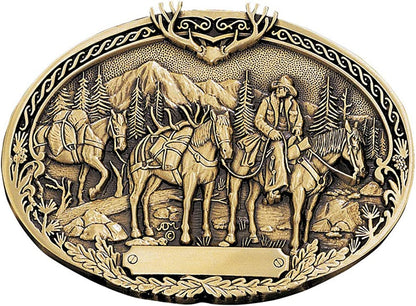 Montana Silversmiths Southwest Collection Attitude Western Belt Buckle Apparel & Accessories > Clothing Accessories > Belt Buckles Montana Silversmiths Pack Horses and Rider - Antiqued Brass  