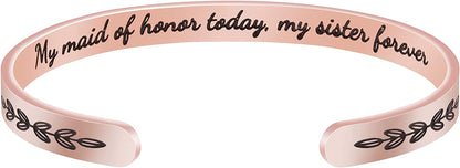 Joycuff Inspirational Bracelets for Women Motivational Gift for Her Sister Mom Daughter Friend Christmas Birthday Thanks Giving Gifts Jewelry for Women Apparel & Accessories > Jewelry > Bracelets LEIFAN JEWELRY My maid of honor my sister forever - Rose Gold  