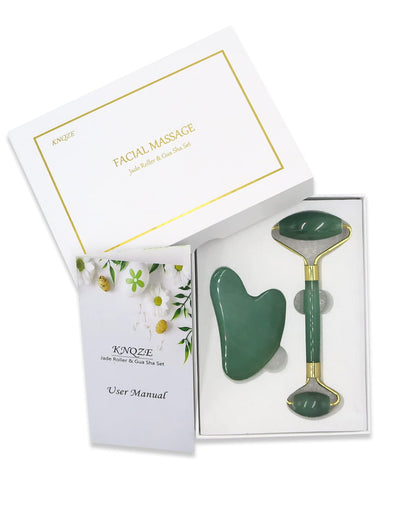 Guasha Tool for Face, Jade Roller Gua Sha Massage Tool Set, Beauty Facial Skin Care Massager for Muscle Relaxing and Wrinkles Relieve - Green Natural Jade Stone Health & Beauty > Personal Care > Cosmetics > Cosmetic Tools > Skin Care Tools KNQZE   