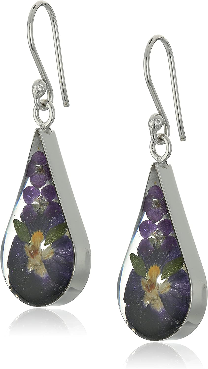 Collection Sterling Silver Pressed Flower Teardrop Earrings Apparel & Accessories > Jewelry > Earrings Amazon Collection Silver/Purple  