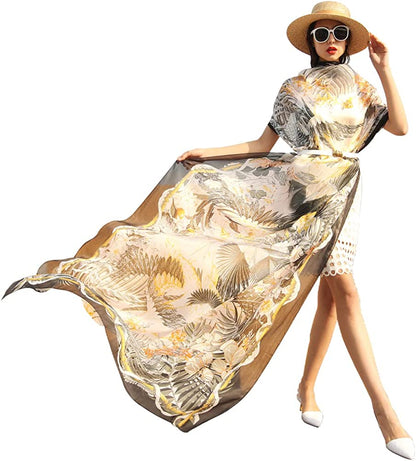 DANA XU Long Silk Fashion Oblong Floral Oversize Soft Scarf Wedding Shawls Beach Wraps Bandana Scarves for Women Apparel & Accessories > Clothing Accessories > Scarves & Shawls DANA XU 50 Gold&black  