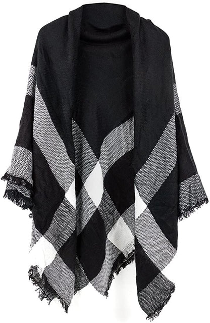Neal LINK Women'S Plaid Scarf Blanket Wrap Warm Tartan Checked Shawl Tartan Scarves Pashmina Cape Apparel & Accessories > Clothing Accessories > Scarves & Shawls Neal LINK Black White Gray  
